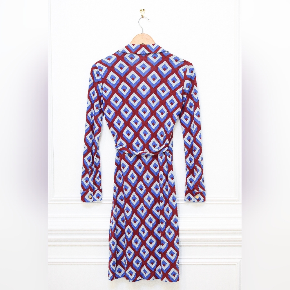 Diane Von Furstenberg Jeanne Silk Red & Blue Geometric Wrap Dress Size 6 Retro - Picture 5 of 12